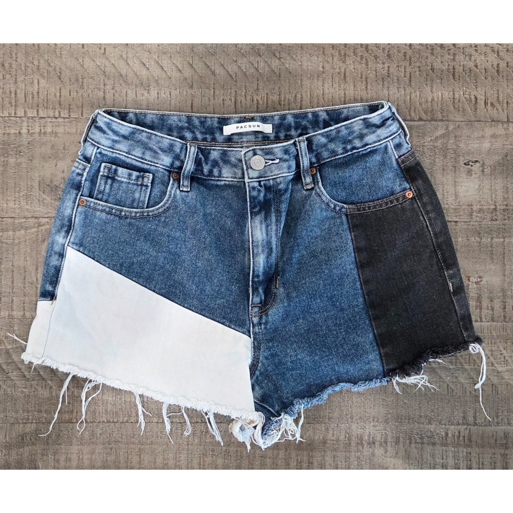 Womens Pac Sun High Rise Colorblock Denim Festival Shorts Size 27